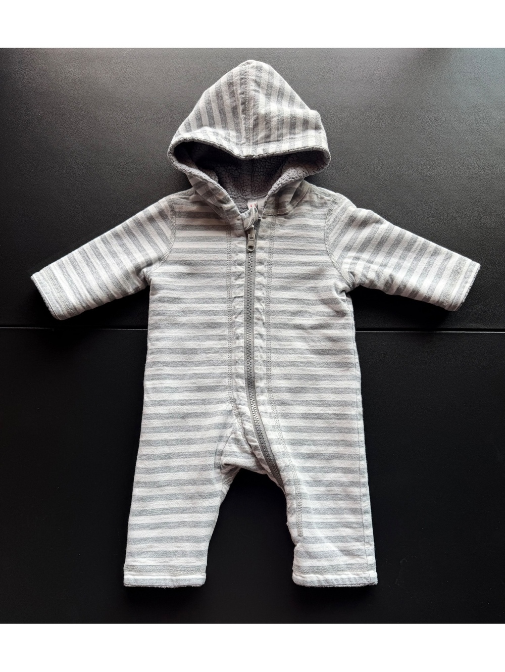 Hanna Andersson Reversible Sherpa Bunting 3-6M 60 Gray Stripe Hooded Romper